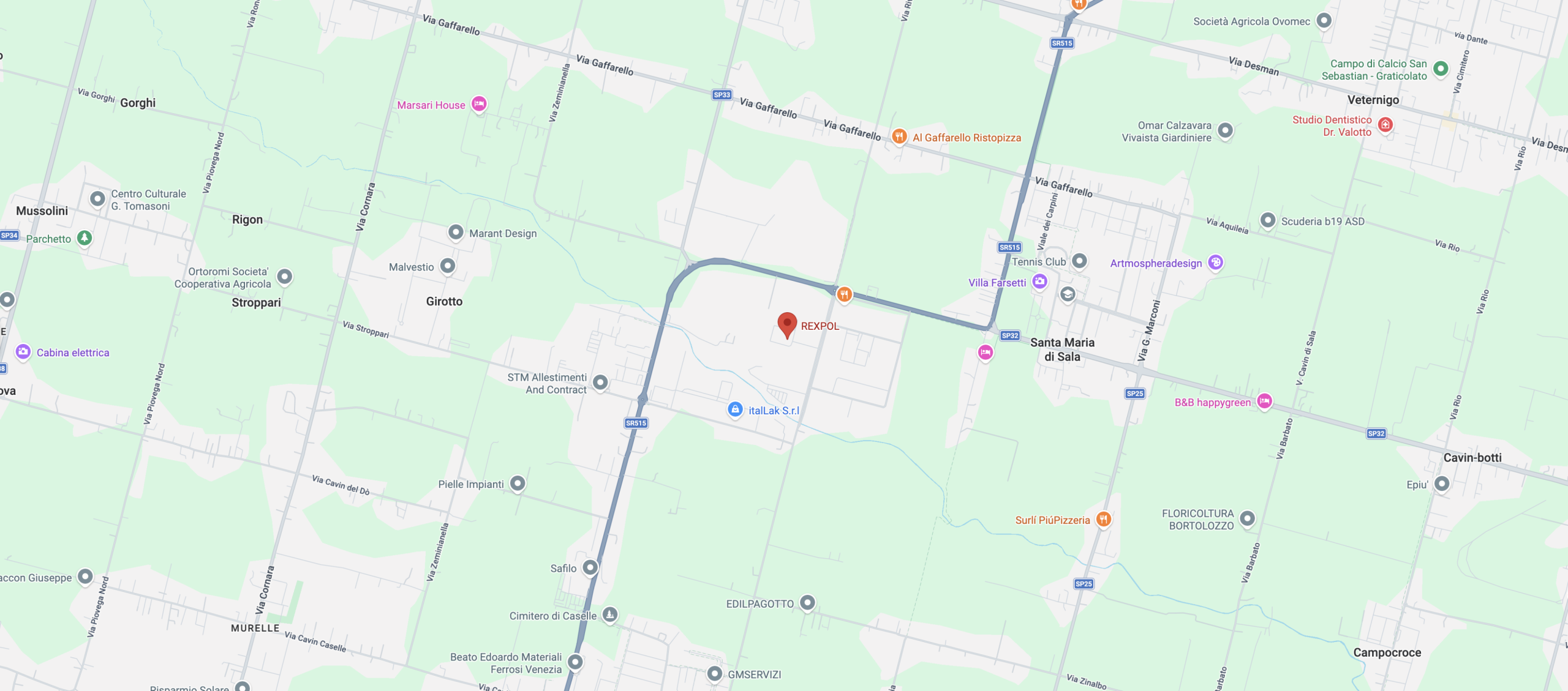 Mappa con la posizione della sede Rexpol a Santa Maria di Sala